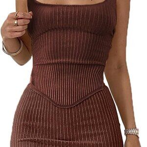 Womens Summer Two Piece Outfit Viscose Spandex Crop Top Bodycon Skirt Set